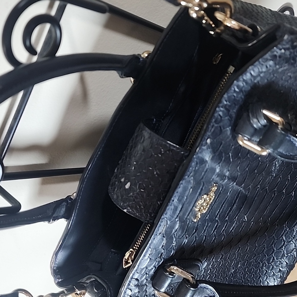 Python Snake Skin Inspired Navy Satchel Shoulder … - image 7